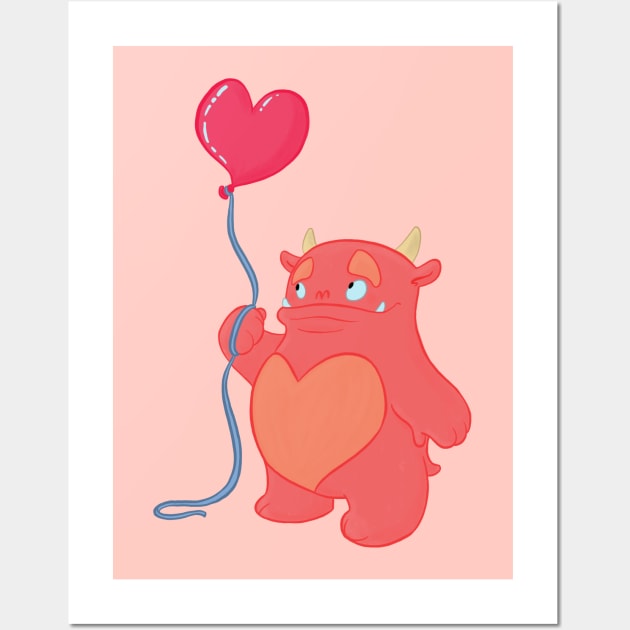 Orange Heart Balloon Monster Wall Art by Carabara Designs